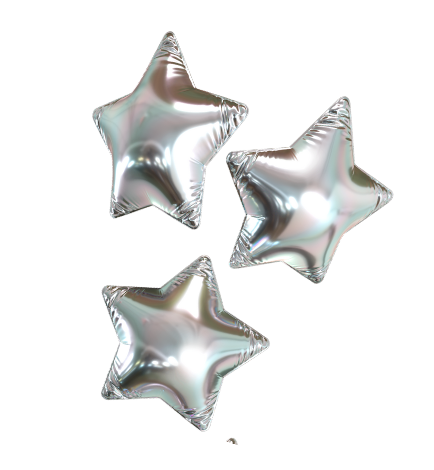 Six shiny stars are arranged in a row, reflecting light. AI generated content